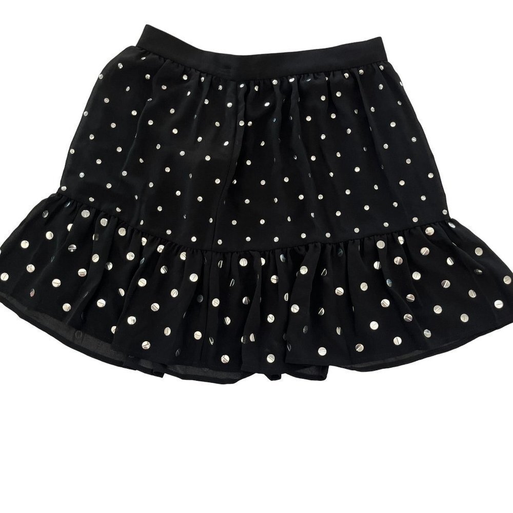 MICHAEL Kors Skirt Womens XS Black Polka Dot Mini Pull On‎ Zip Up Ruffle …